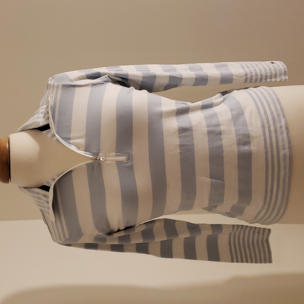 EUC Tommy Hilfiger Golf Blue & White Stripe 1/4 Zip Mock Neck LS Top Size: M